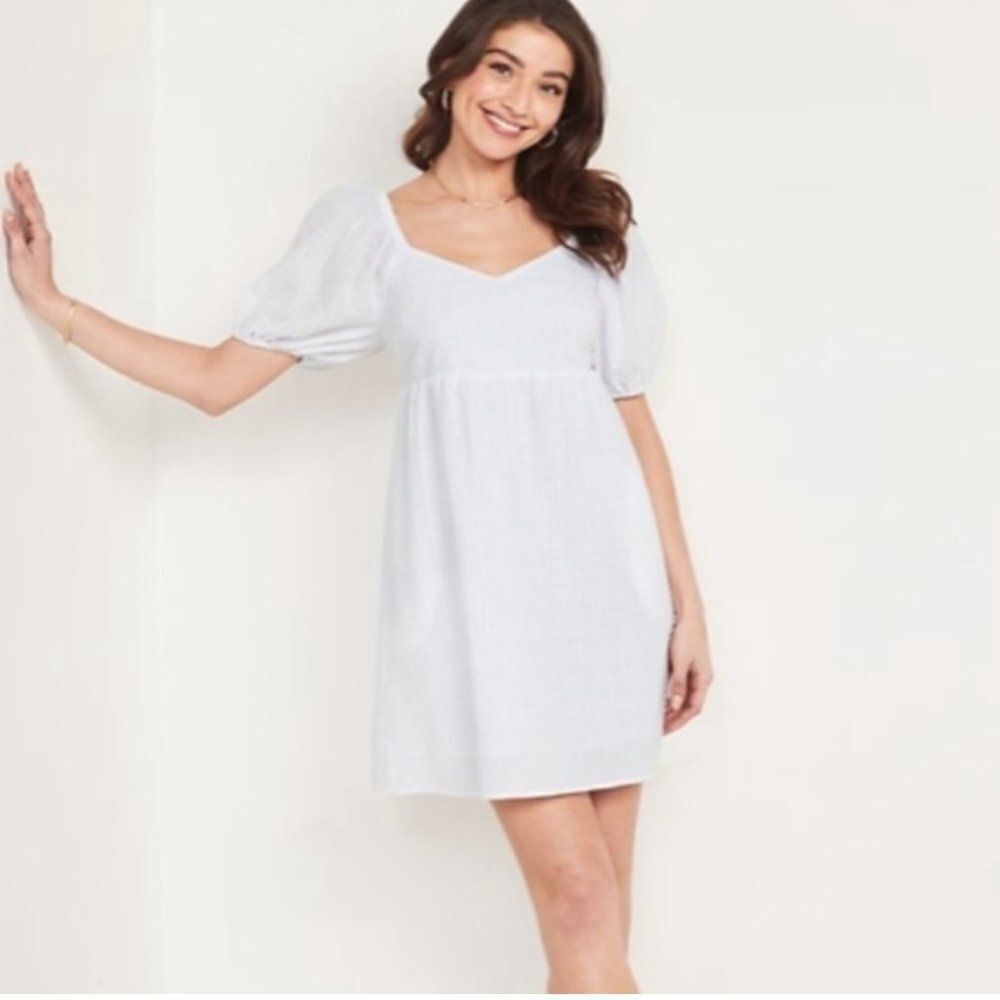NEW Old Navy White Dress XL Puff Sleeves Lined